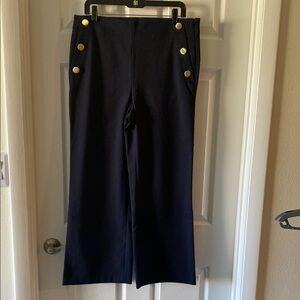 Navy Wide-Leg Pants with Gold Buttons